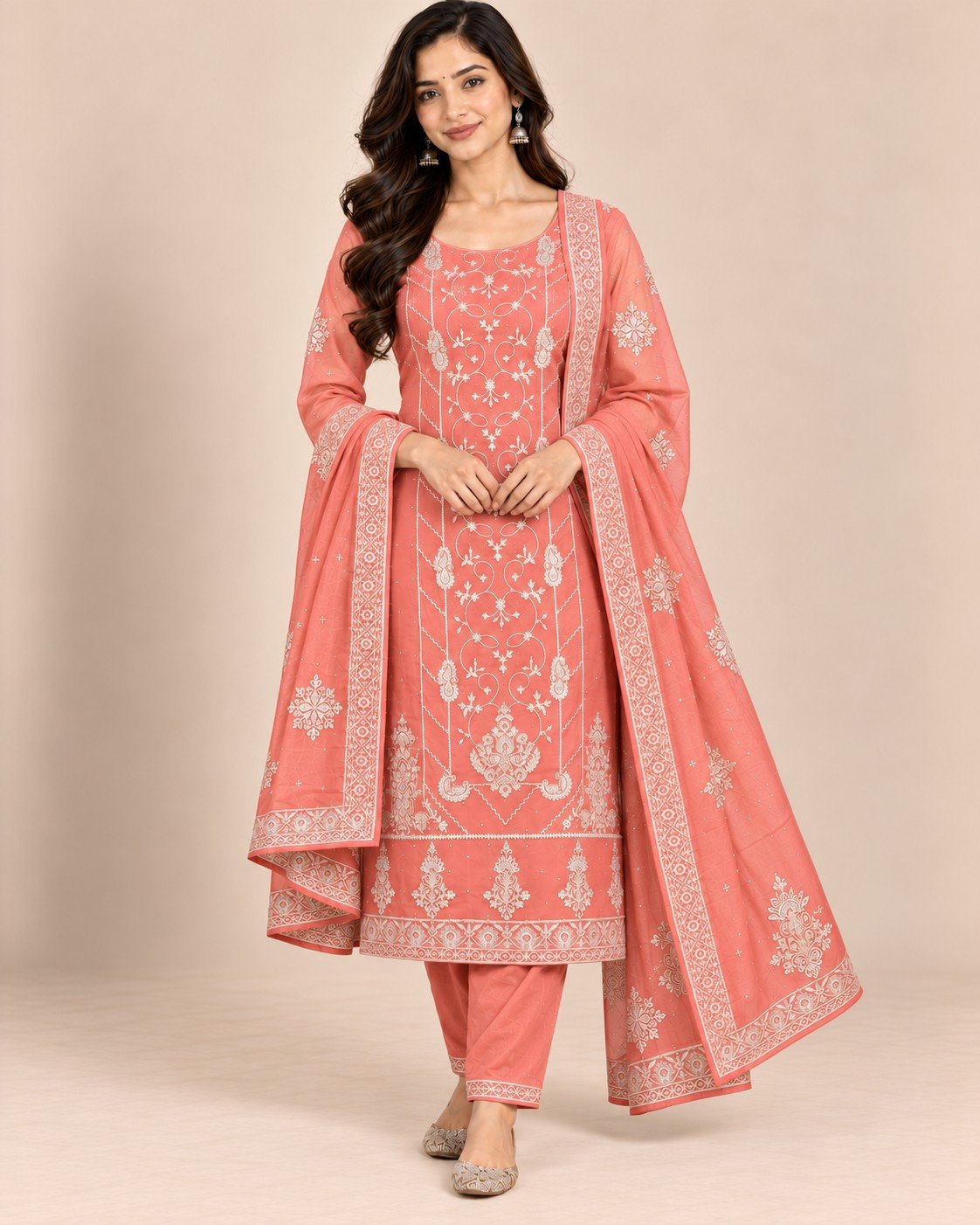 Silver Thread Embroidered Organza Unstitched Suit Set - Image 14