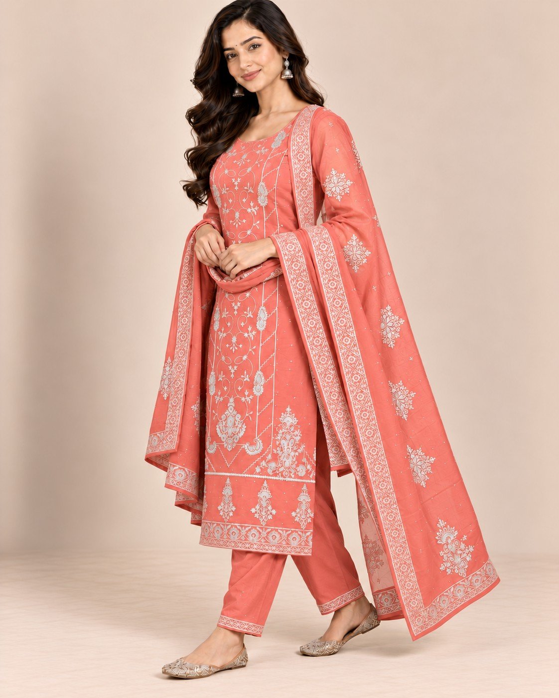 Silver Thread Embroidered Organza Unstitched Suit Set - Image 15