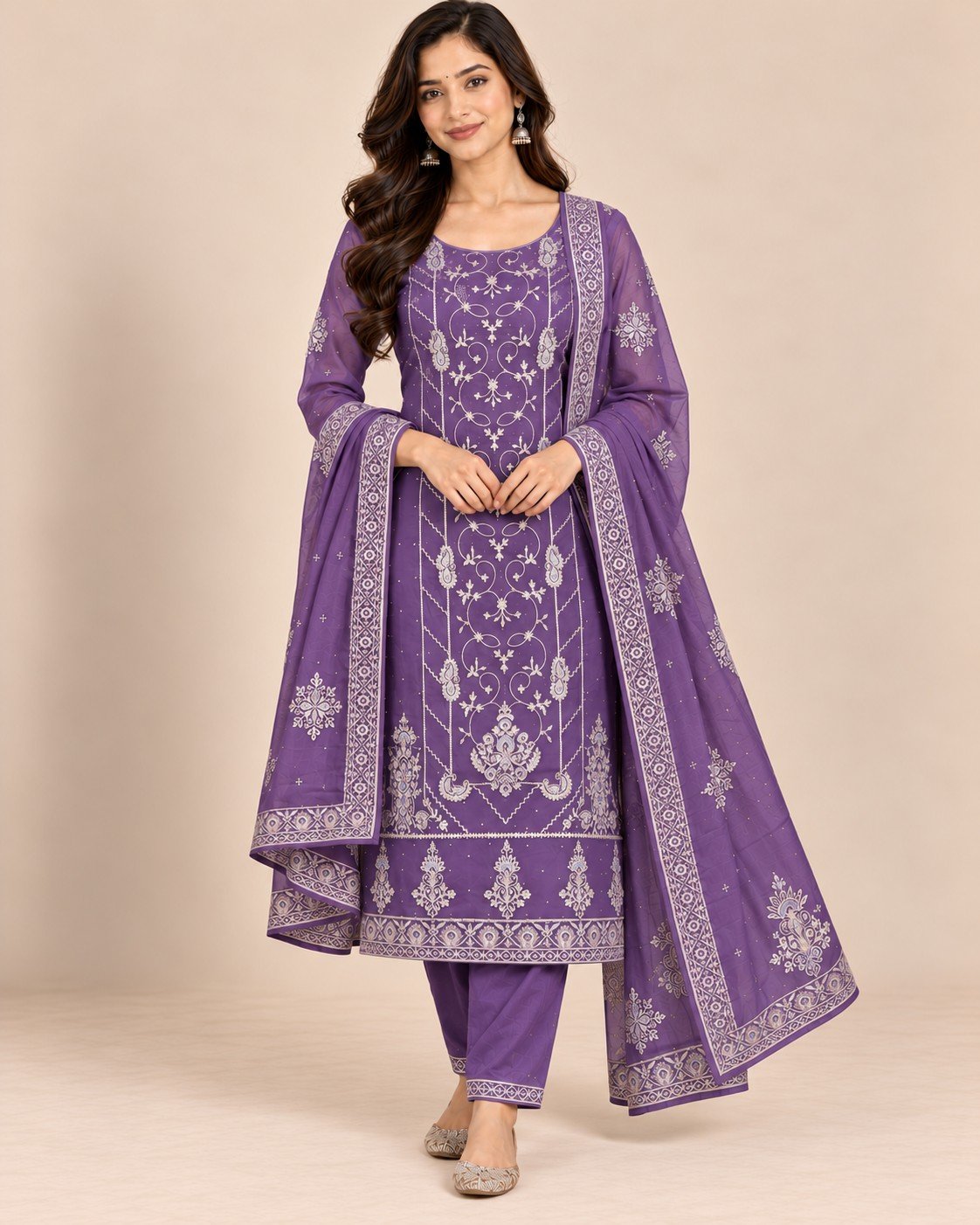 Silver Thread Embroidered Organza Unstitched Suit Set - Image 11