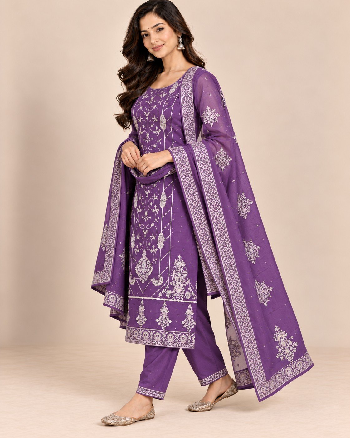 Silver Thread Embroidered Organza Unstitched Suit Set - Image 12