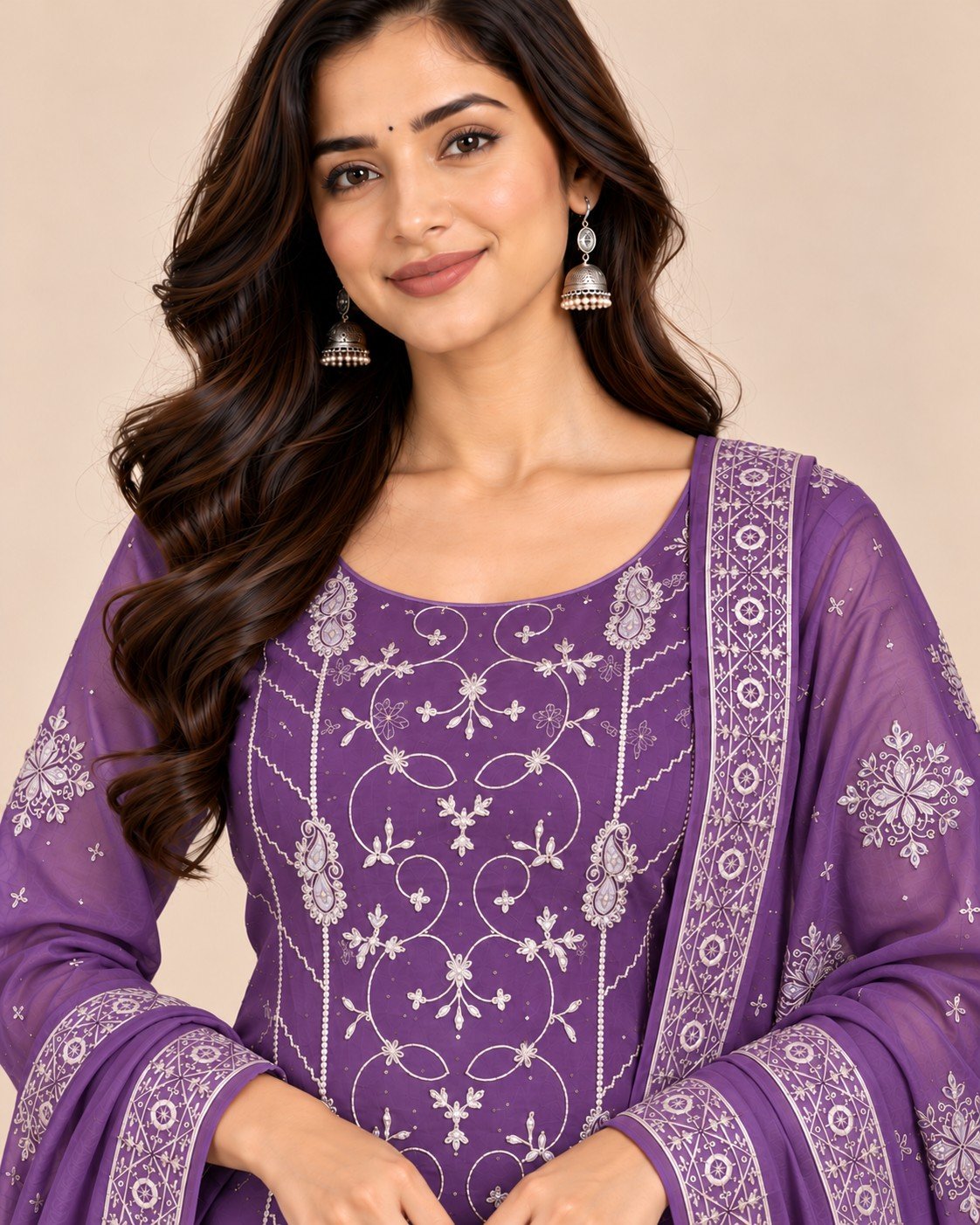 Silver Thread Embroidered Organza Unstitched Suit Set - Image 13