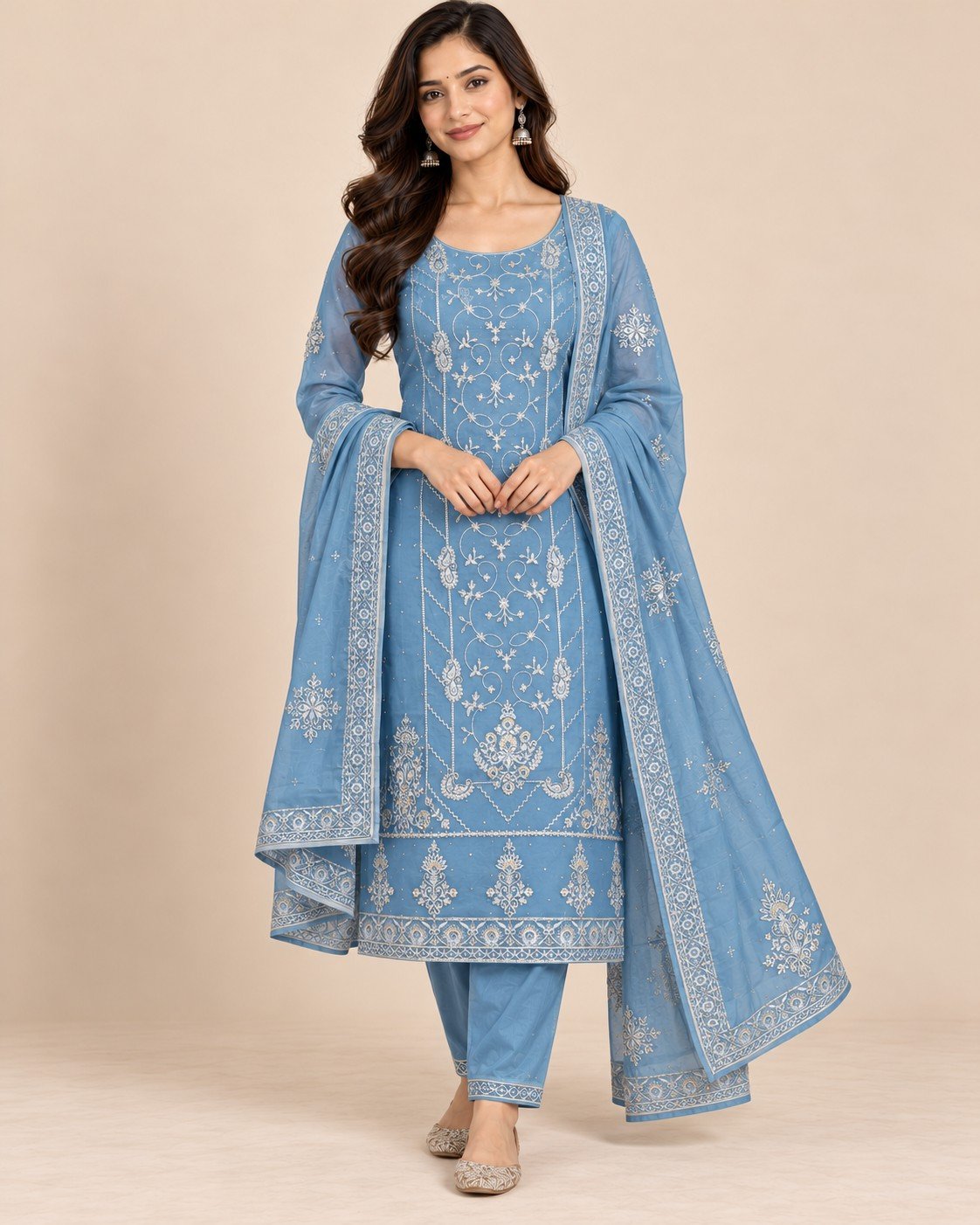 Silver Thread Embroidered Organza Unstitched Suit Set - Image 5