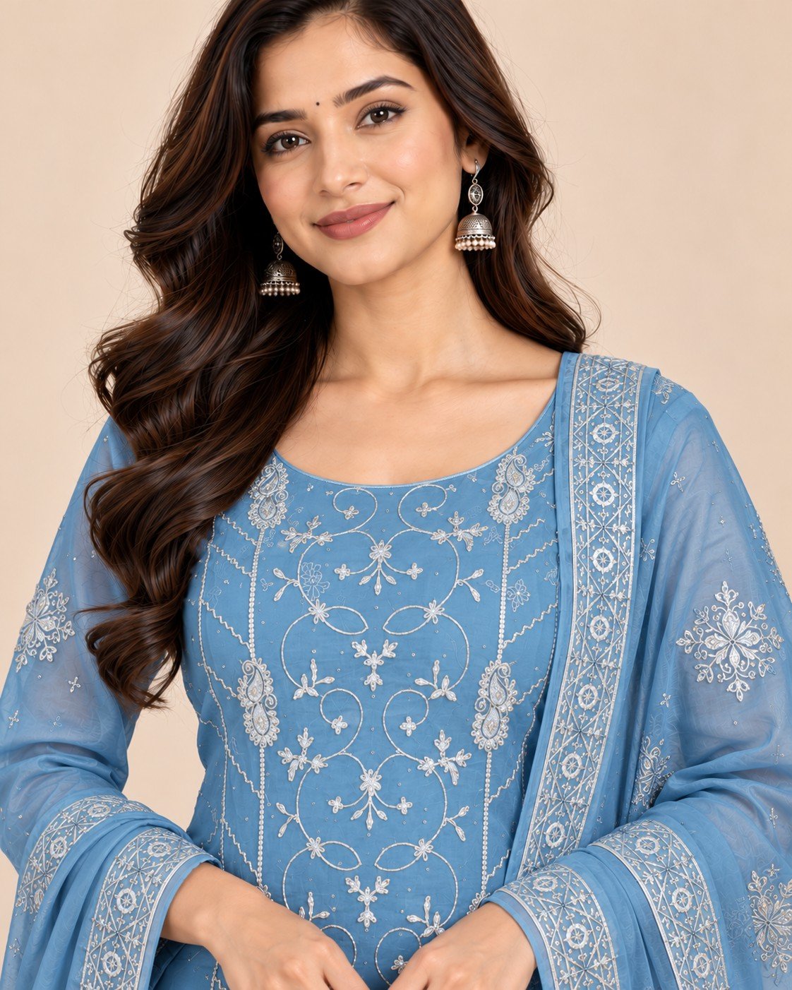 Silver Thread Embroidered Organza Unstitched Suit Set - Image 7
