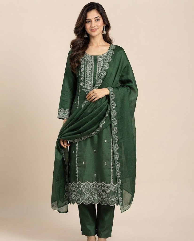 Chikankari Style Embroidered Unstitched Suit Set - Image 5