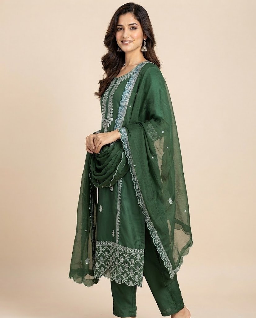 Chikankari Style Embroidered Unstitched Suit Set - Image 6