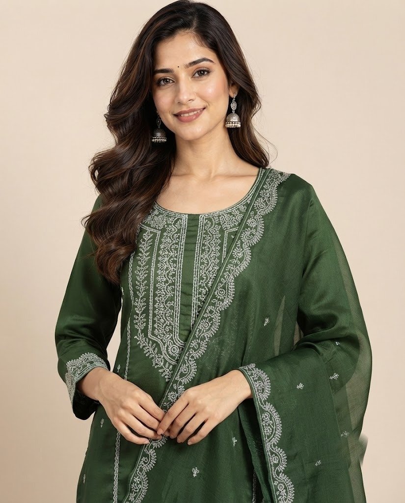 Chikankari Style Embroidered Unstitched Suit Set - Image 7
