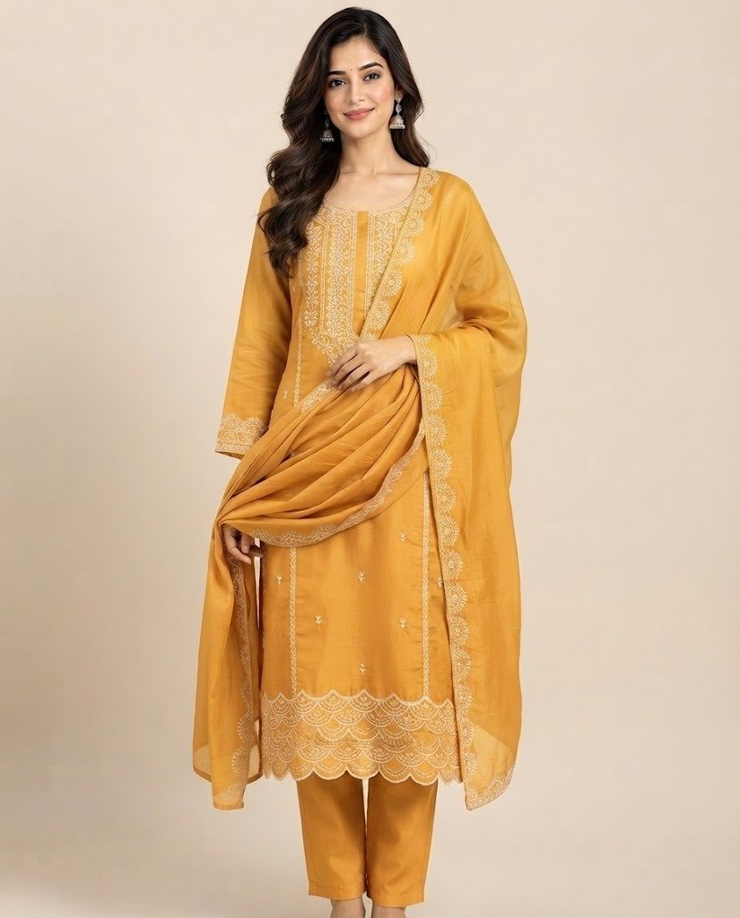 Chikankari Style Embroidered Unstitched Suit Set - Image 8