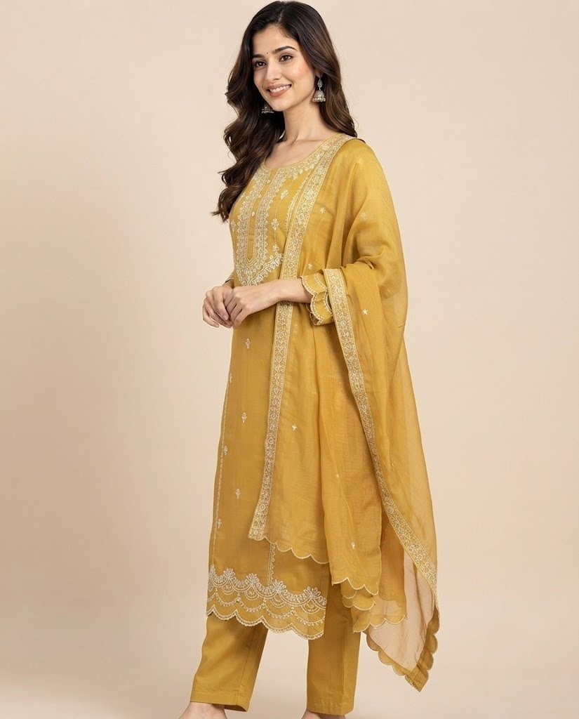 Chikankari Style Embroidered Unstitched Suit Set - Image 9