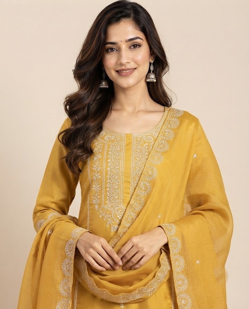 Chikankari Style Embroidered Unstitched Suit Set - Image 10