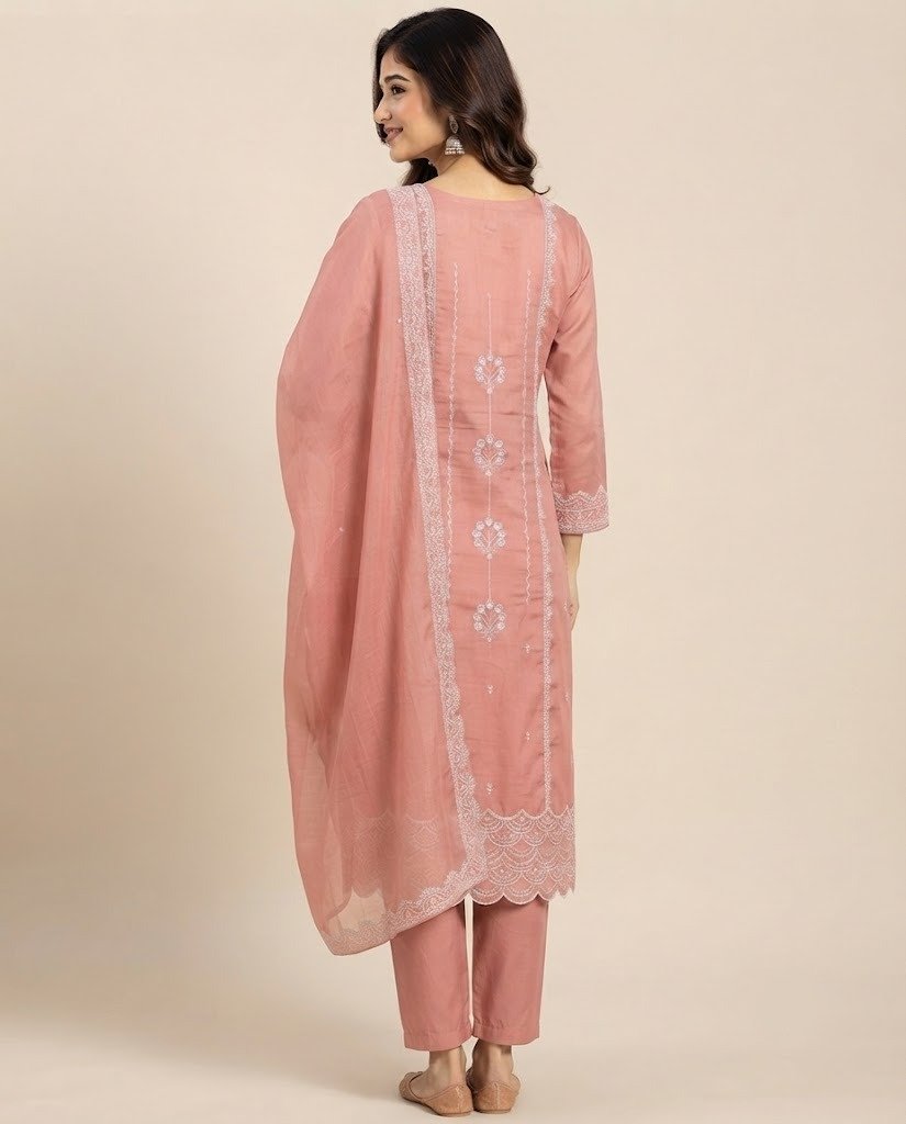 Chikankari Style Embroidered Unstitched Suit Set - Image 2