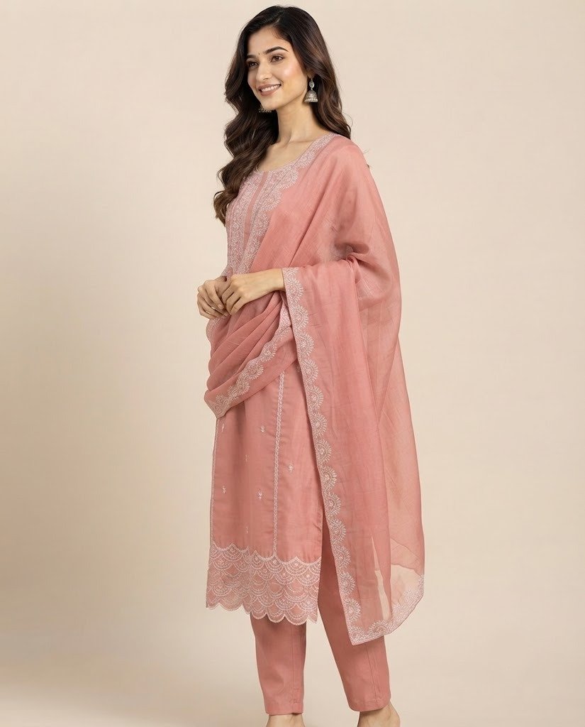 Chikankari Style Embroidered Unstitched Suit Set - Image 3