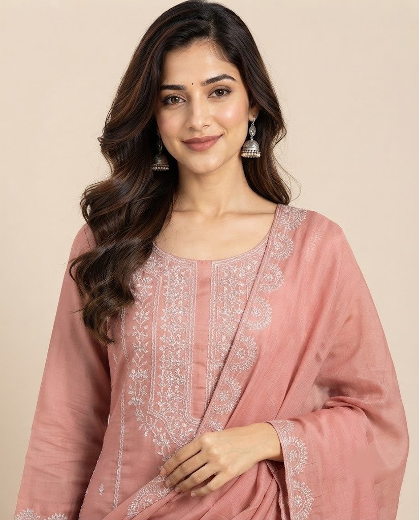Chikankari Style Embroidered Unstitched Suit Set - Image 4