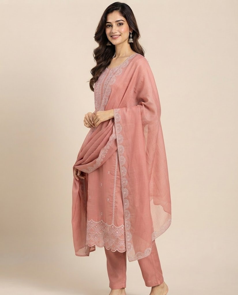 Chikankari Style Embroidered Unstitched Suit Set - Image 12