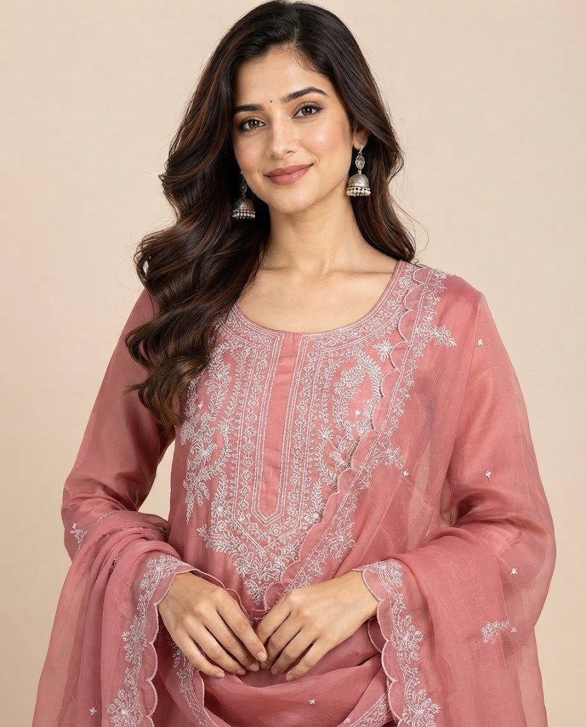 Chikankari Style Embroidered Unstitched Suit Set - Image 13