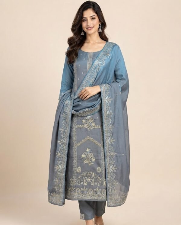 Zari Booti Organza Unstitched Suit Set