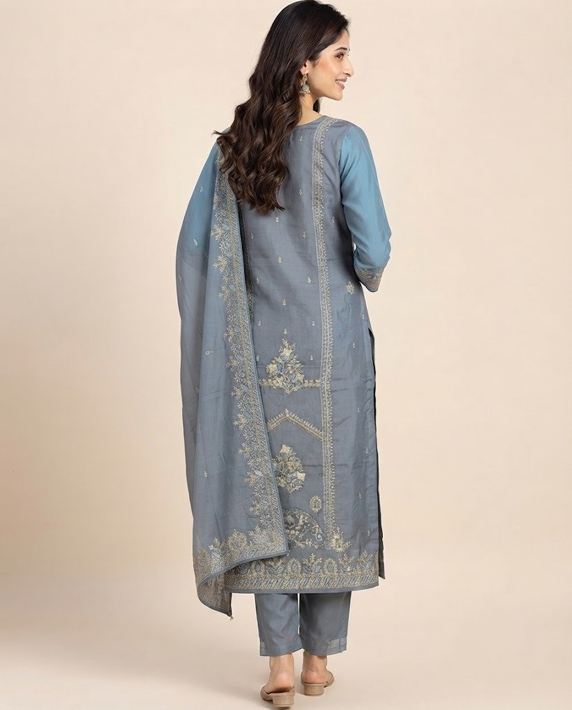 Zari Booti Organza Unstitched Suit Set - Image 2