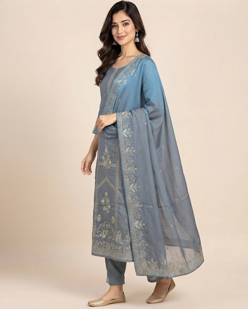 Zari Booti Organza Unstitched Suit Set - Image 3