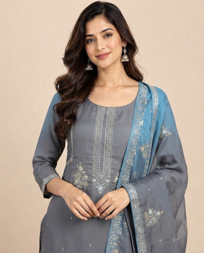 Zari Booti Organza Unstitched Suit Set - Image 4