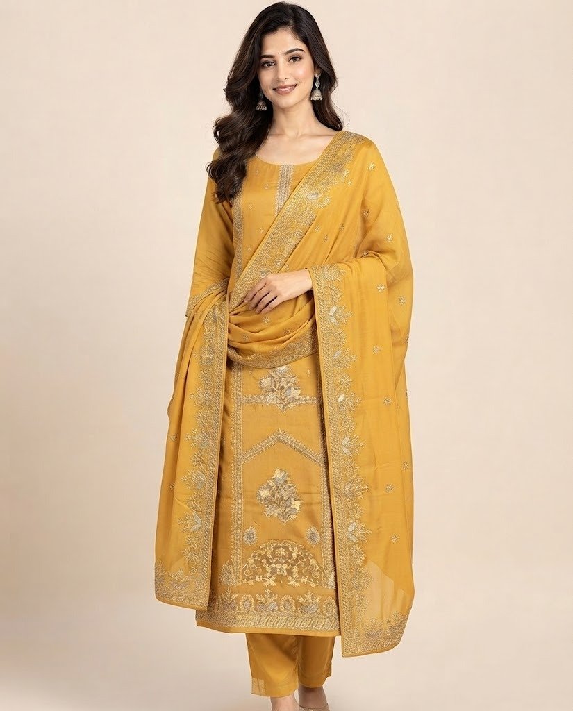 Zari Booti Organza Unstitched Suit Set - Image 5