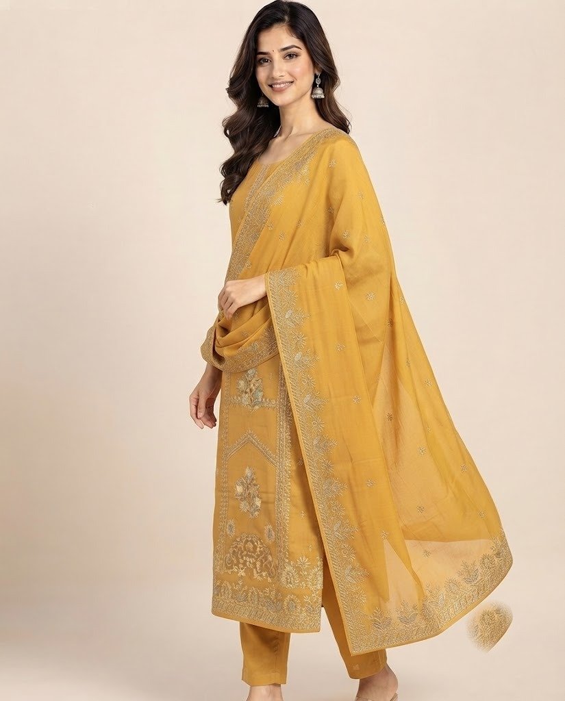 Zari Booti Organza Unstitched Suit Set - Image 6