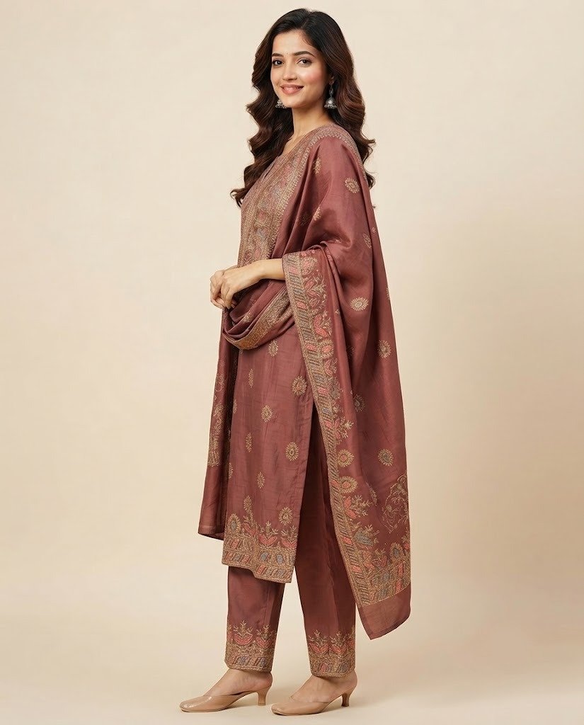Zari Booti Organza Unstitched Suit Set - Image 12