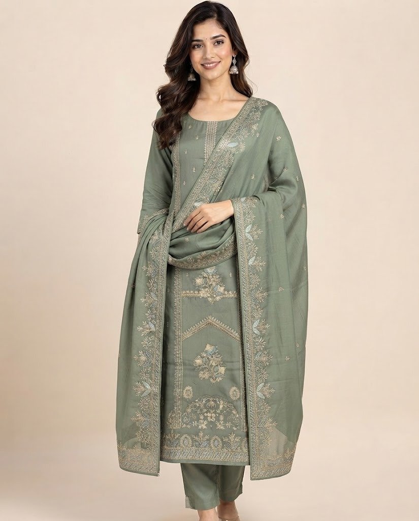 Zari Booti Organza Unstitched Suit Set - Image 8