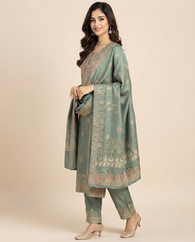 Zari Booti Organza Unstitched Suit Set - Image 9