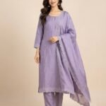 Minimal Embroidered Satin Unstitched Suit Set