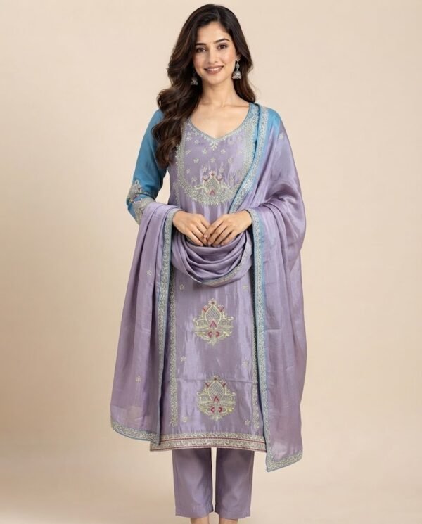 Lotus Handwork Tissue Unstitched Suit Set
