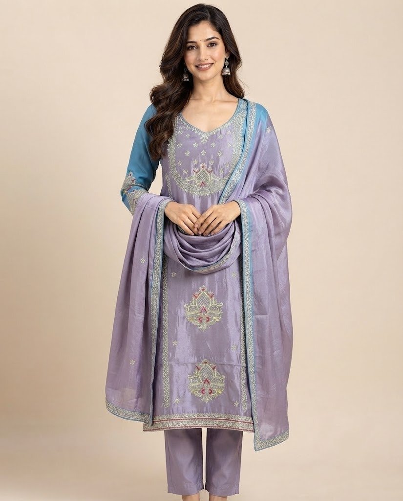 Lotus Handwork Tissue Unstitched Suit Set