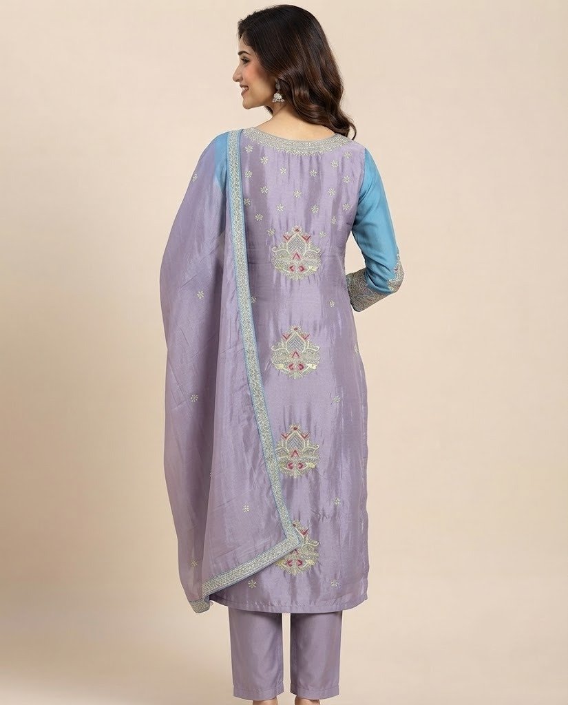 Lotus Handwork Tissue Unstitched Suit Set - Image 2