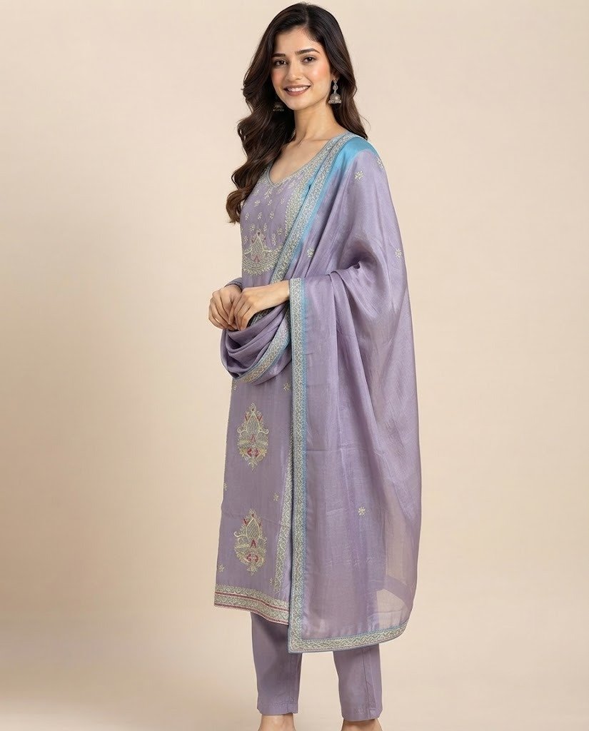 Lotus Handwork Tissue Unstitched Suit Set - Image 3