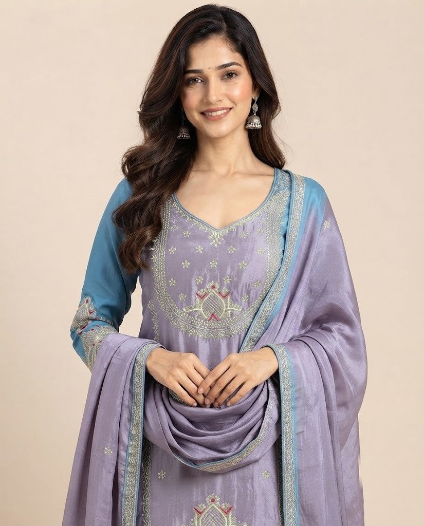 Lotus Handwork Tissue Unstitched Suit Set - Image 4