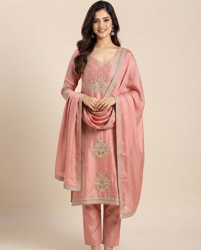 Lotus Handwork Tissue Unstitched Suit Set - Image 5
