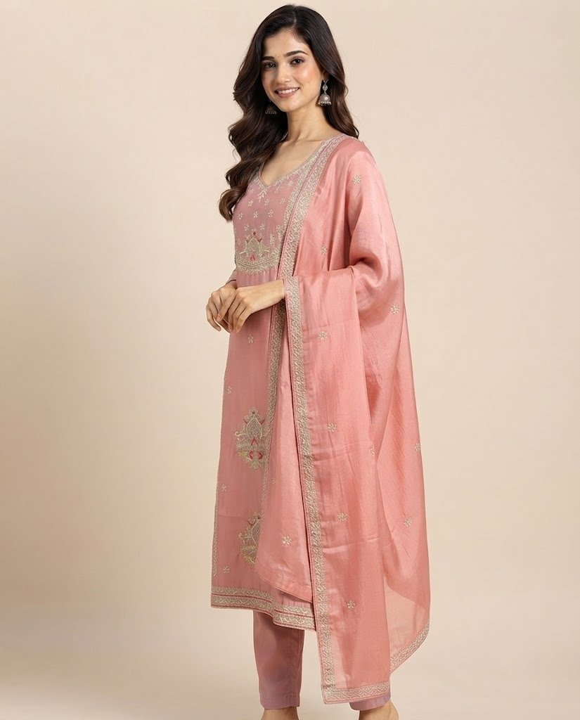Lotus Handwork Tissue Unstitched Suit Set - Image 6