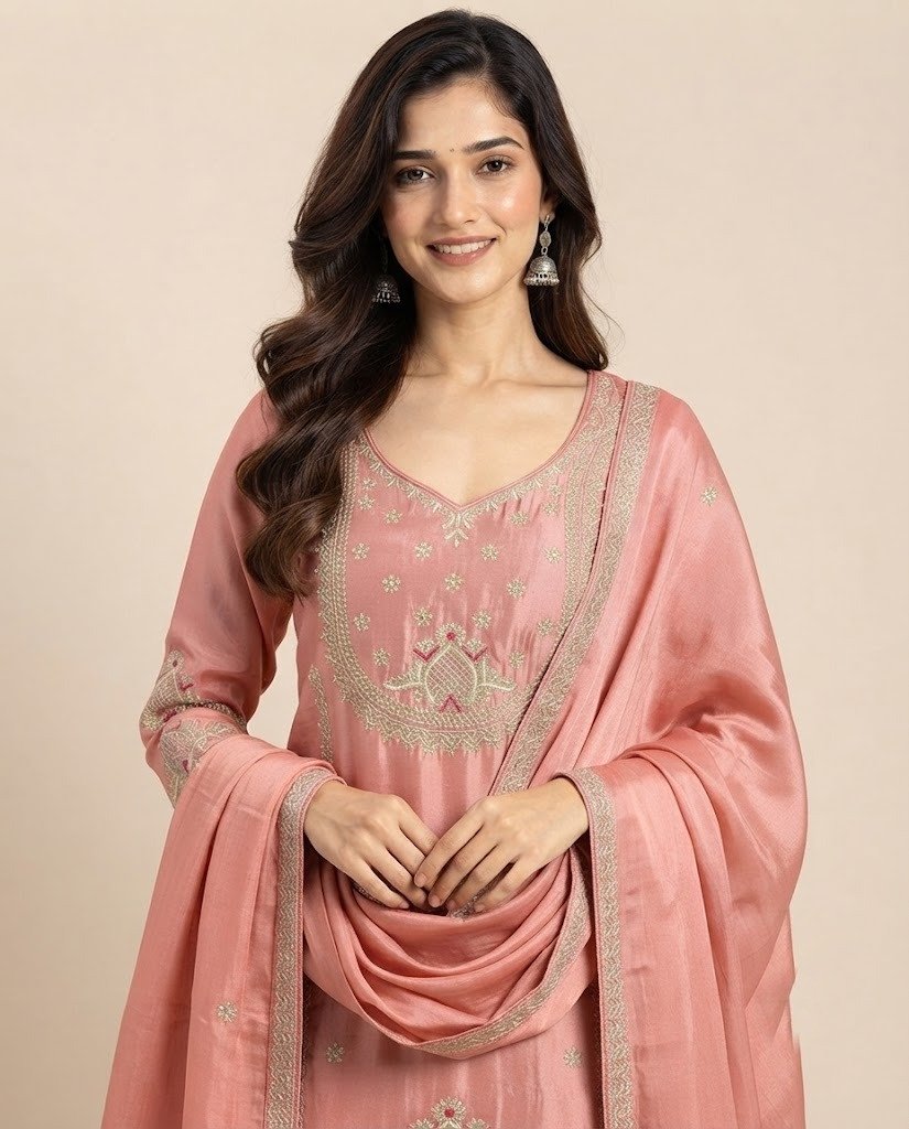 Lotus Handwork Tissue Unstitched Suit Set - Image 7