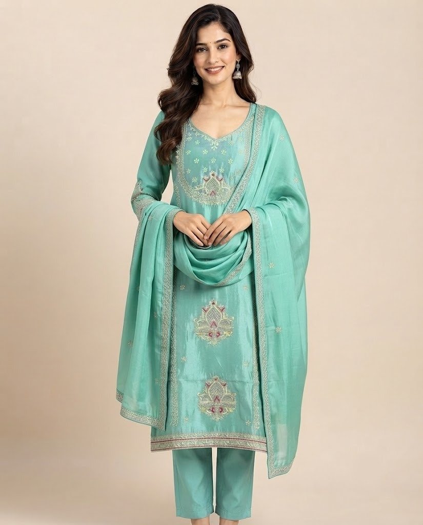 Lotus Handwork Tissue Unstitched Suit Set - Image 8