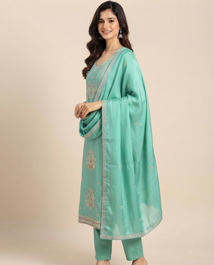 Lotus Handwork Tissue Unstitched Suit Set - Image 9