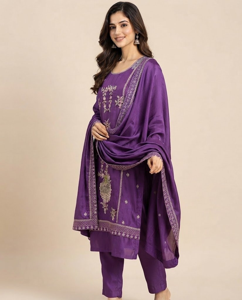 Peacock Handwork Silk Unstitched Suit Set - Image 6