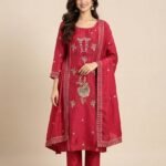 Peacock Handwork Silk Unstitched Suit Set