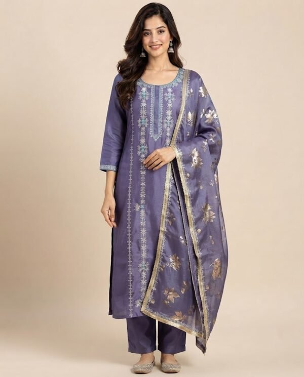 Foil Print Tissue Organza Unstitched Suit Set