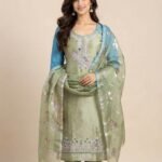 Bird Embroidered Tissue Unstitched Suit Set