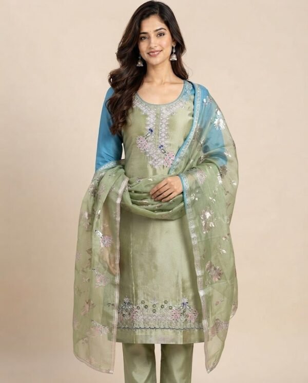 Bird Embroidered Tissue Unstitched Suit Set