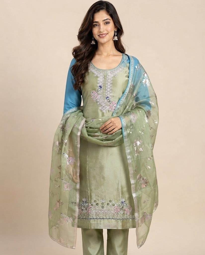 Bird Embroidered Tissue Unstitched Suit Set