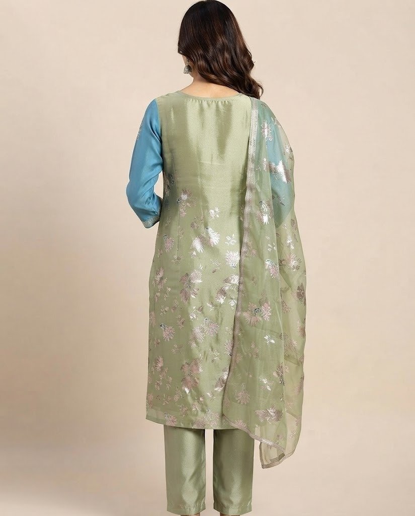Bird Embroidered Tissue Unstitched Suit Set - Image 2