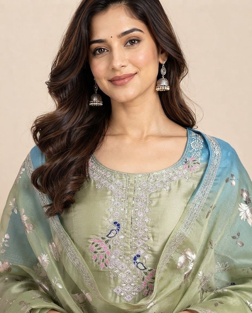 Bird Embroidered Tissue Unstitched Suit Set - Image 4