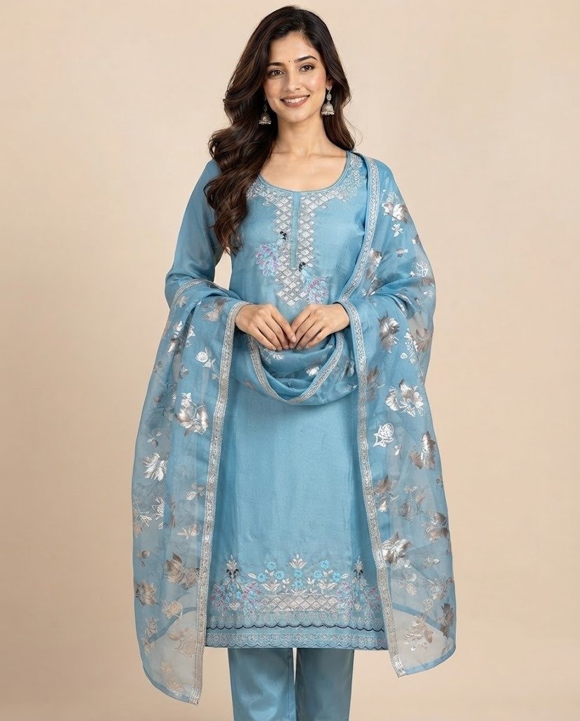 Bird Embroidered Tissue Unstitched Suit Set - Image 5