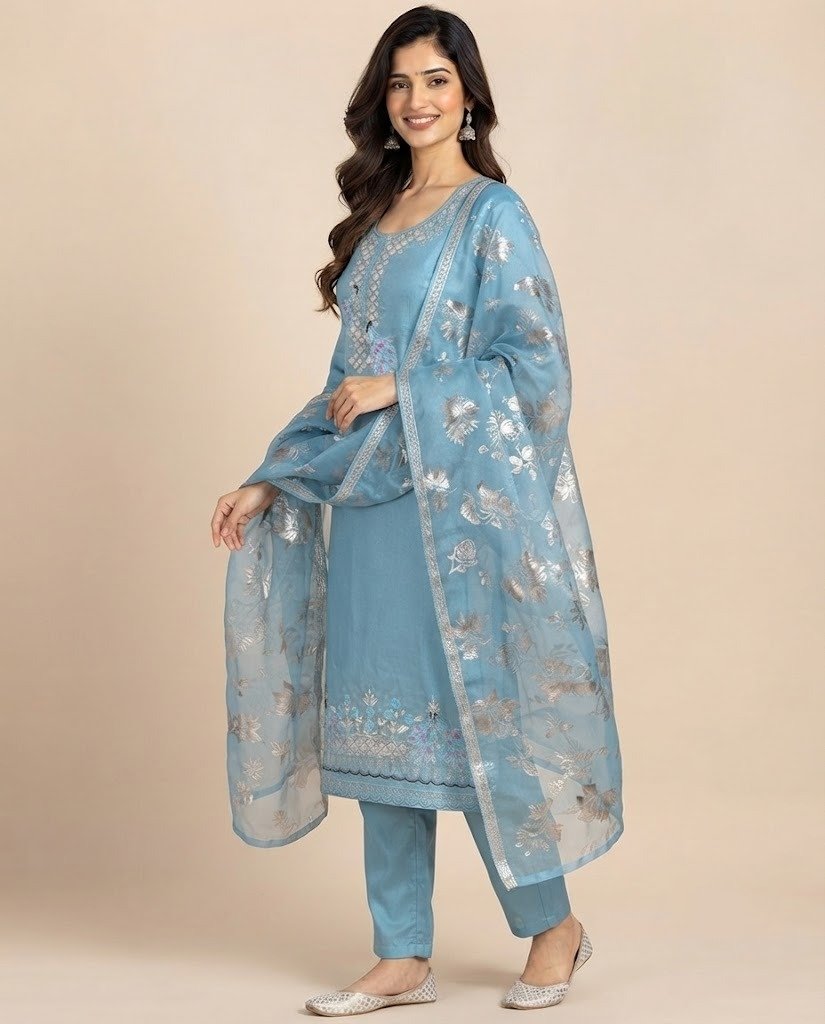 Bird Embroidered Tissue Unstitched Suit Set - Image 6