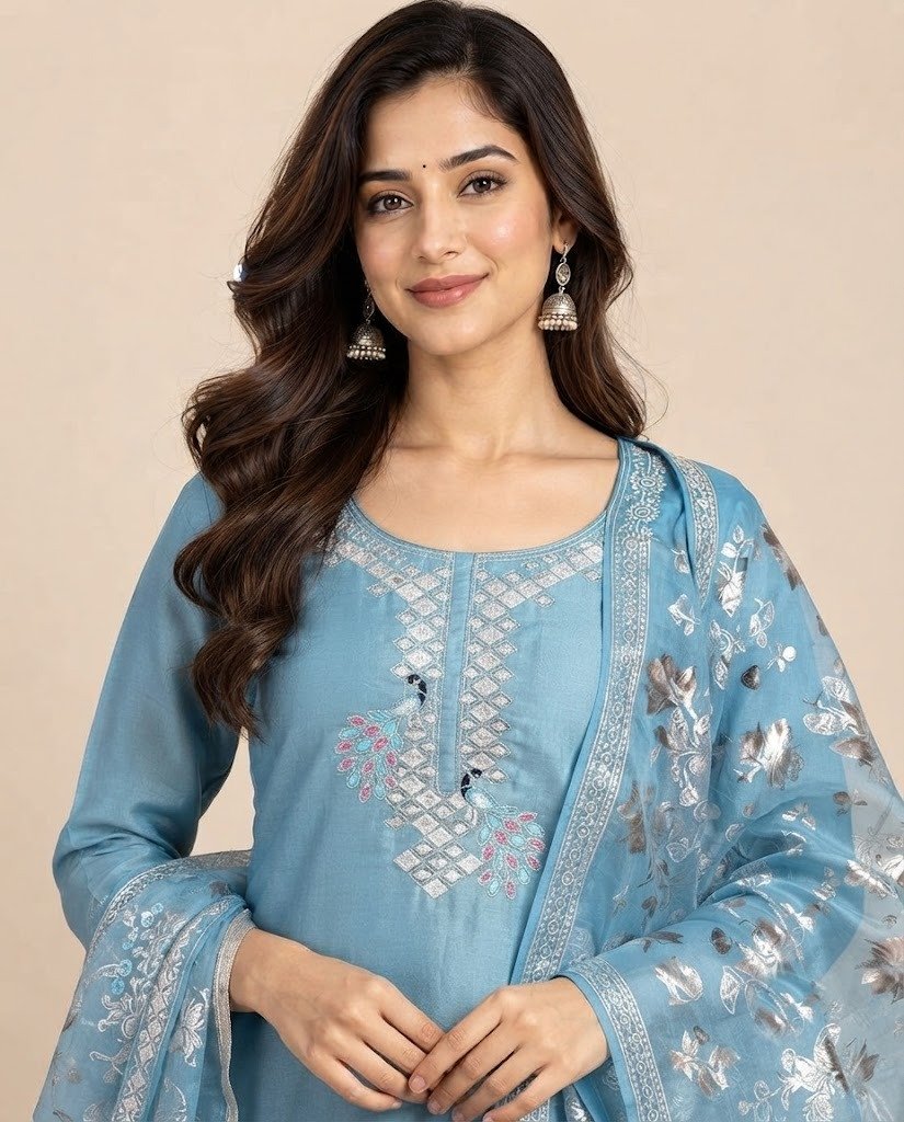 Bird Embroidered Tissue Unstitched Suit Set - Image 7