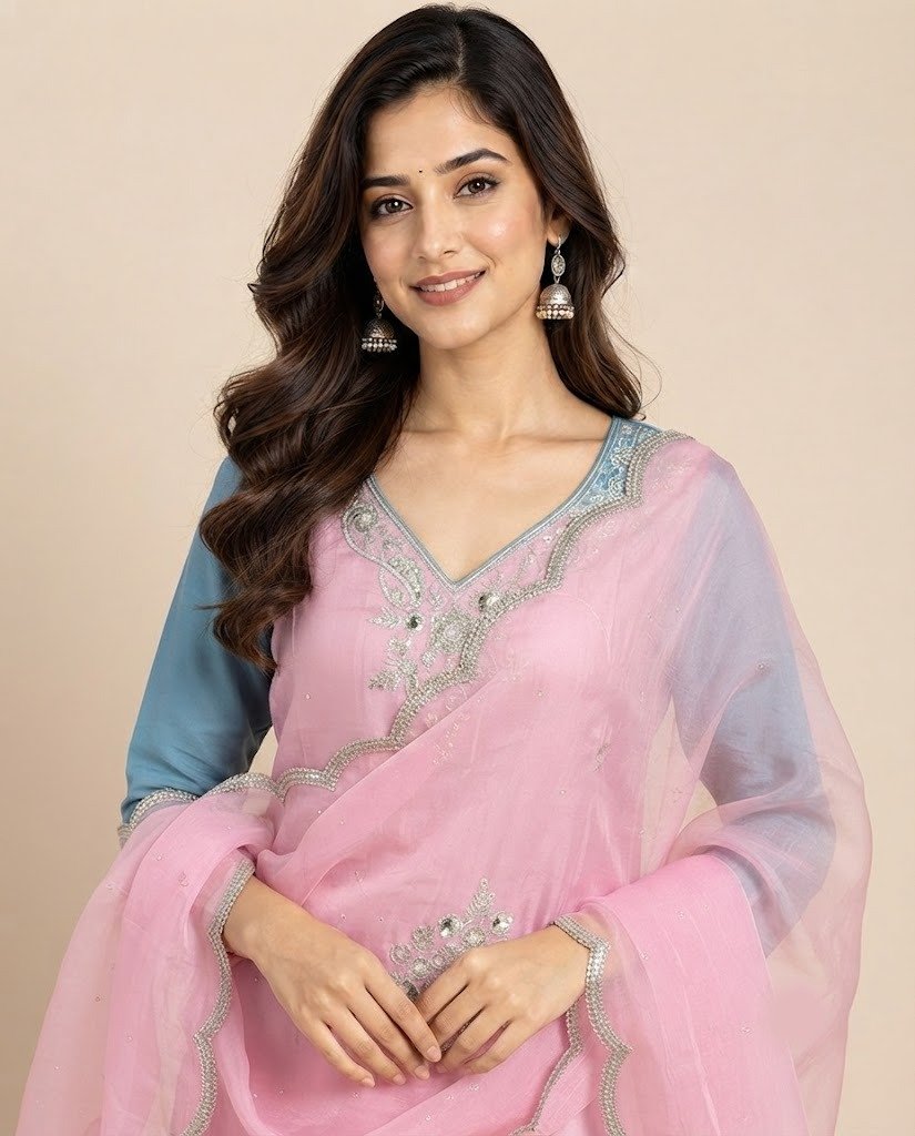 Paisley Handwork Satin Unstitched Suit Set - Image 10